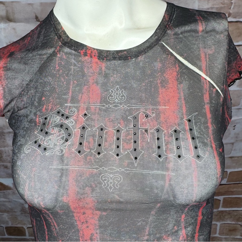 Sinful By Affliction Angel Wings Sheer Short Sleeve Crop Top - NWT - Picture 2 of 12